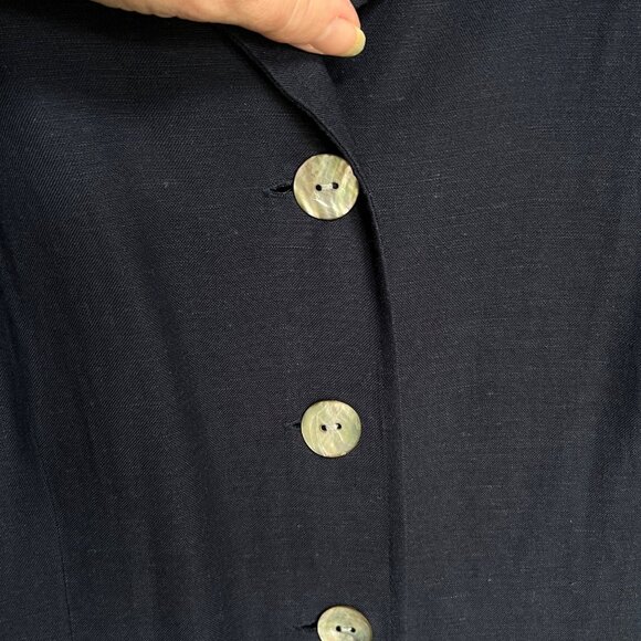 Jessica Howard Navy Blue Button Up Linen Dress Sz 20 Preppy Taillored Academia - Picture 6 of 14
